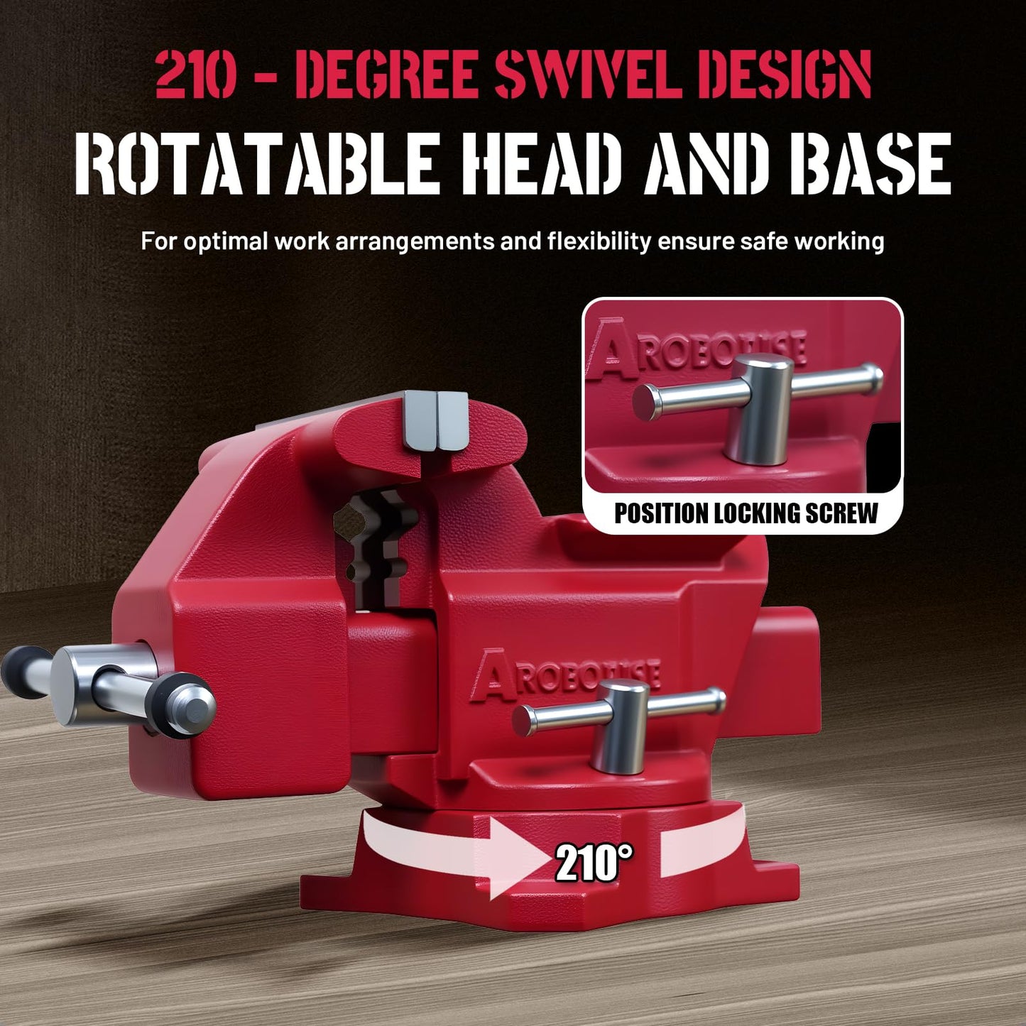 AROEDVISE 8" Bench Vise, 7.5" Jaw Opening, 210° Swivel Base, Large Capacity Cast Iron Vise with Anvil & Multi-Jaw Design for Workshop, Home, DIY & Repair (RD80)