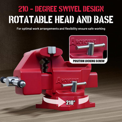 AROEDVISE 8" Bench Vise, 7.5" Jaw Opening, 210° Swivel Base, Large Capacity Cast Iron Vise with Anvil & Multi-Jaw Design for Workshop, Home, DIY & Repair (RD80)