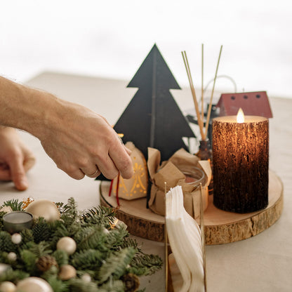 NICEME LED Pine Bark Flameless Candles Set of 3 with Remote Timer Real Wax Battery Operated Candles Flickering Moving Wick Electric Decorative Pillar Bark Candles