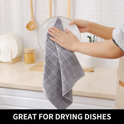 Homaxy 100% Cotton Terry Kitchen Dish Cloths, Ultra Soft and Absorbent Dish Towels for Kitchen, Suitable for Drying and Washing Dishes, 12 Pack, 12 x 12 Inches, Light Grey