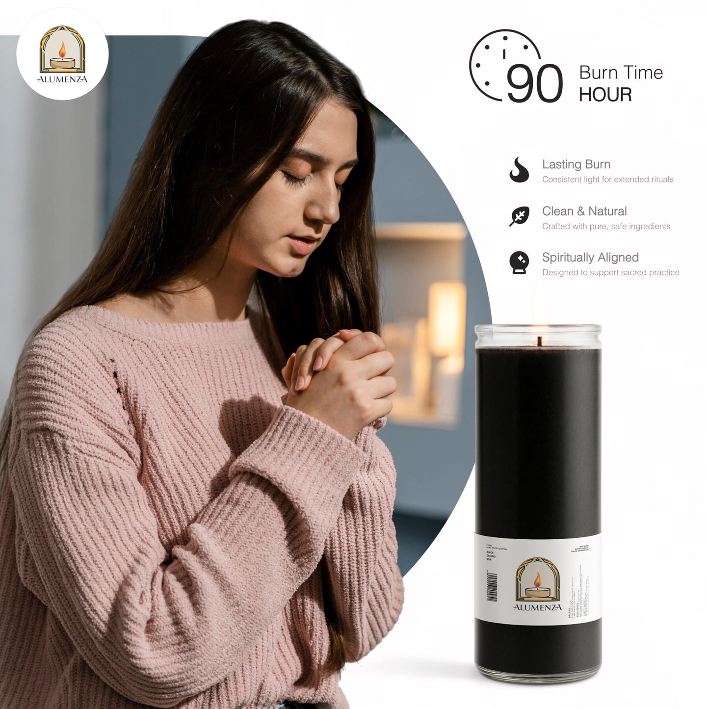 Alumenza 3 Pack Black 7 Day Candles in Glass Jar – Paraffin Wax, Clean Burning Unscented | Large & Tall Devotional Prayer Pillar Candles for Home, Memorial, Spells, Long Lasting