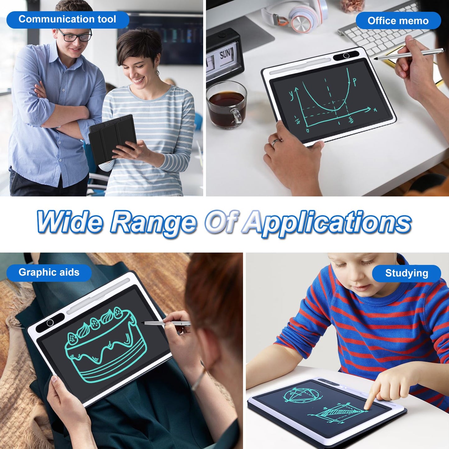 10 inch LCD Writing Tablet Electronic Writing Notebook with PU Protective Cover Erasable Drawing Pad Gift for Adults at Home Business Office(Black
