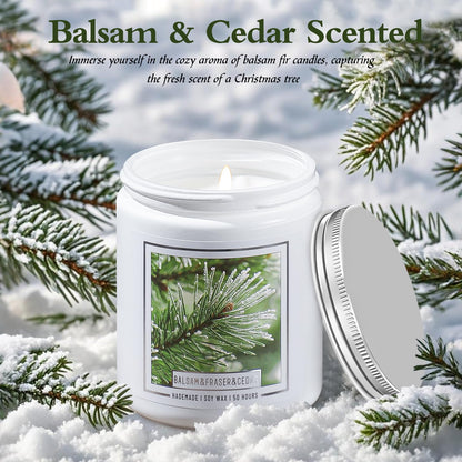 Homsolver Balsam Fir Pine Candle, Christmas Scented Candles, Holiday Natural Soy Candles with 50+ Hour Burn Time, Fir Cedar Tree Scent Gifts for Women Men, Wedding Favors for Guests, Souvenir Gifts