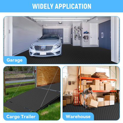 NarwooAuto 8x25 FT Garage Floor Mat, 2.8mm Thickened PVC Flooring Roll for Under Car, 200 SQFT Diamond Plate Black Garage Mats for Garage, Warehouse, Basement, Gyms, Trailer（Included Tapes）