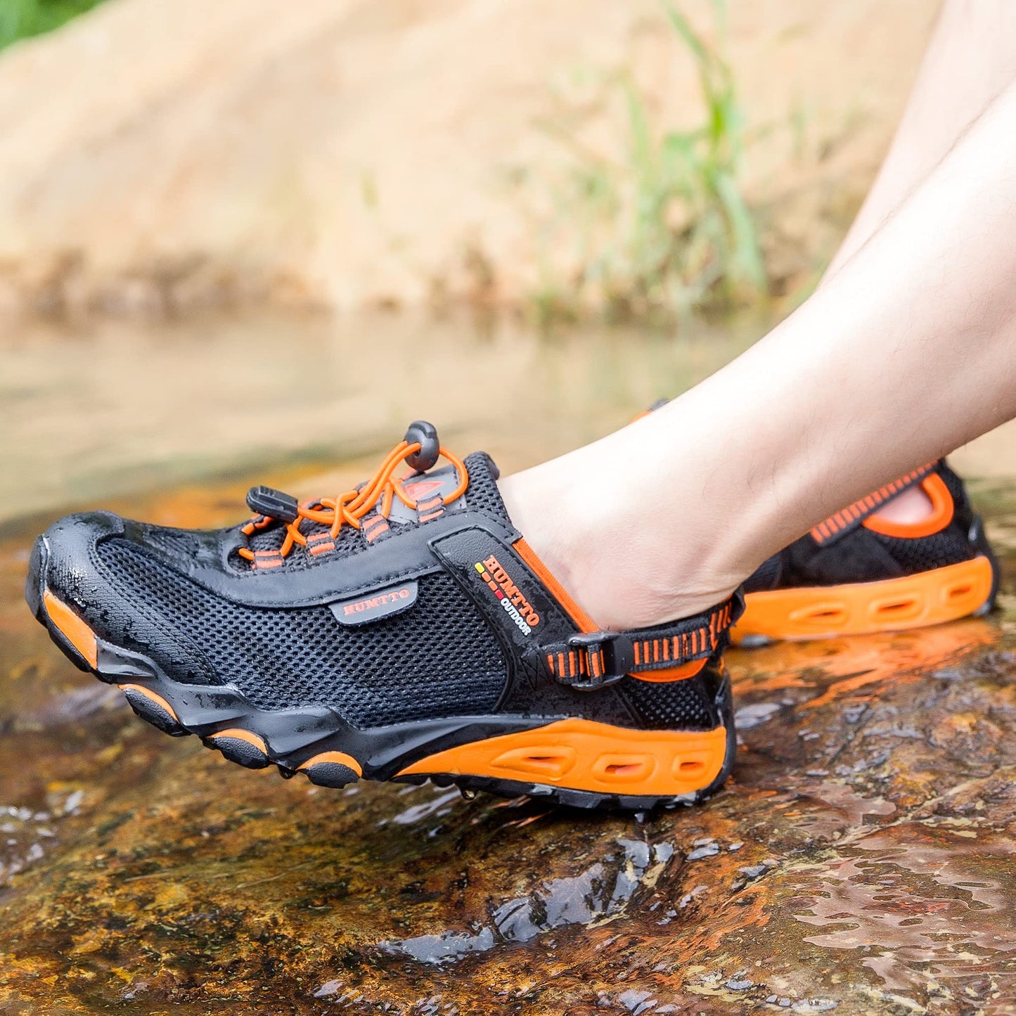 HUMTTO Men's Amphibious Water Shoes - Outdoor Hiking Sandals for Men Summer Non-Slip Quick Drying Water Sandals River Shoes 10.5 Black