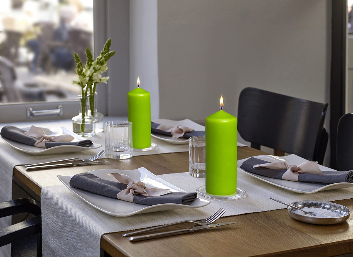 BOLSIUS 10 Lime Green Pillar Candles - 2.25 x 6 Inches - Premium European Quality - Individually Wrapped - 42 Burn Hours - Dripless Smokeless Unscented Dinner, Wedding, Party, & Home Decor Candles