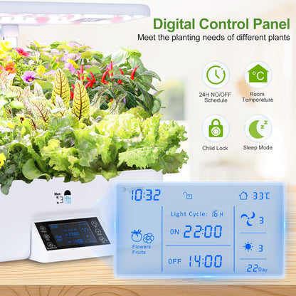 DRYADES 17-Pods Hydroponic Growing System with Dual Fans 24W Full-Spectrum Grow Light & Smart Control Panel for Indoor Gardening for Vegetables Herbs