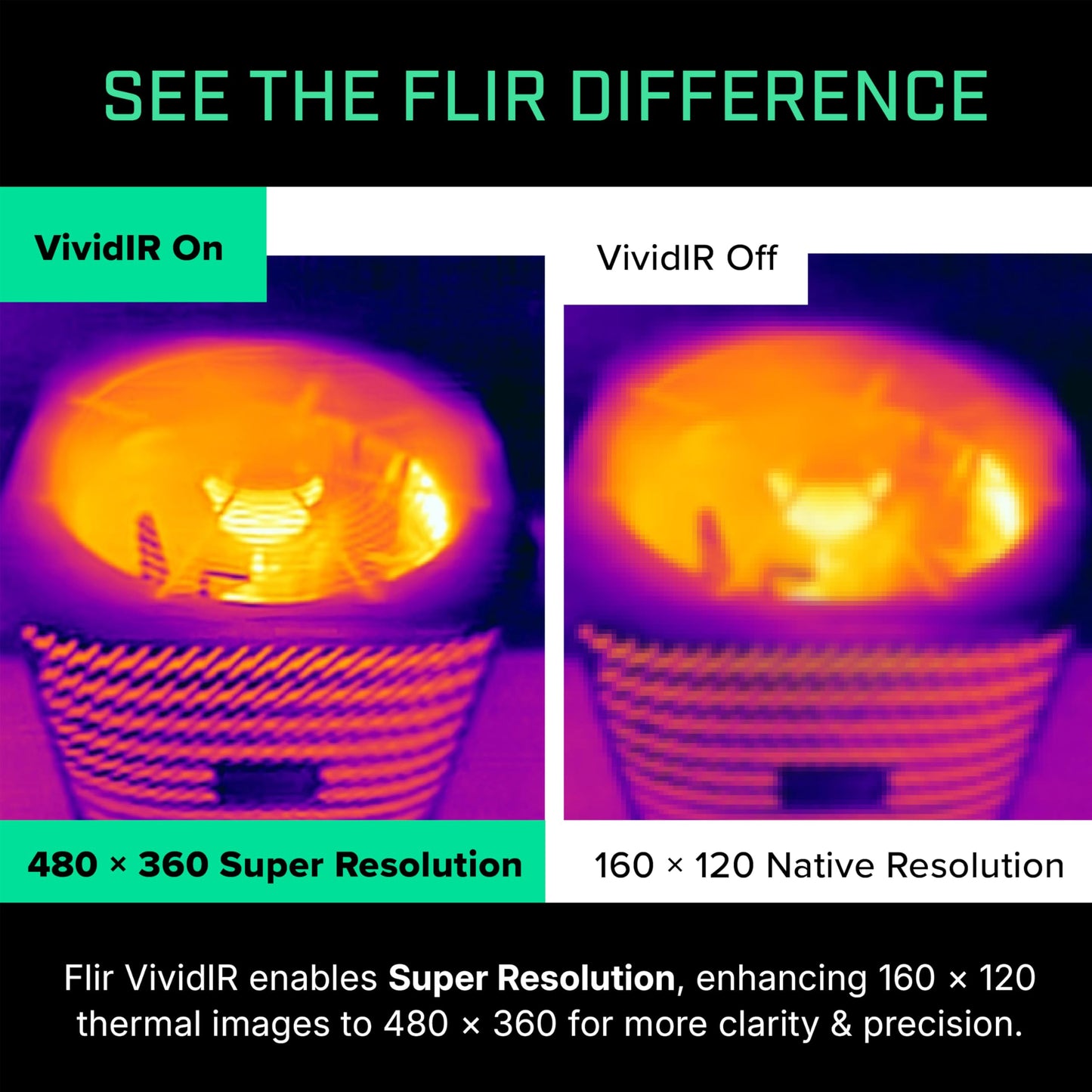 Flir One Pro - Thermal Imaging Camera for iOS Smartphones (iPhone 15 and Newer w/USB-C), 480x360 Super Resolution (160x120 Native IR)