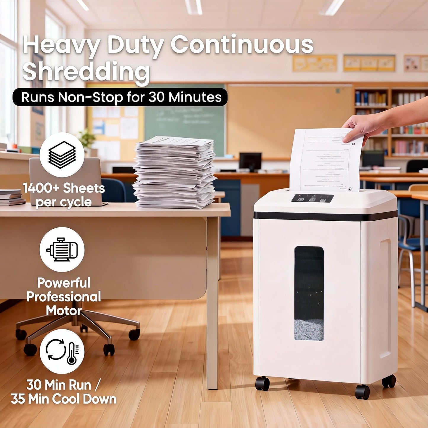 Trishintage Heavy Duty Paper Shredder: 7 Sheets P-7 Ultra Micro-Cut 3/64''*5/64'' Shreds Credit Cards & CDs 30 Min Continuous Run 6-Gallon Bin High-Security Commercial for Home Office Business Bank