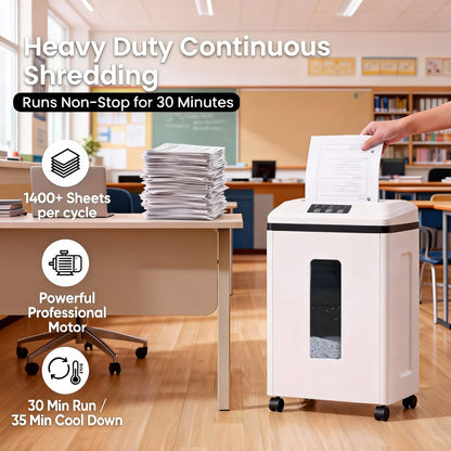Trishintage Heavy Duty Paper Shredder: 7 Sheets P-7 Ultra Micro-Cut 3/64''*5/64'' Shreds Credit Cards & CDs 30 Min Continuous Run 6-Gallon Bin High-Security Commercial for Home Office Business Bank