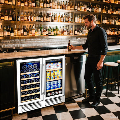 BODEGACOOLER Wine and Beverage Refrigerator,30 Inch Under Counter Commercial Beverage Refrigerator, Large Capacity Back Bar Cooler With 2 Glass Doors,LED Lighting Display Beer Wine Soda Drinks.