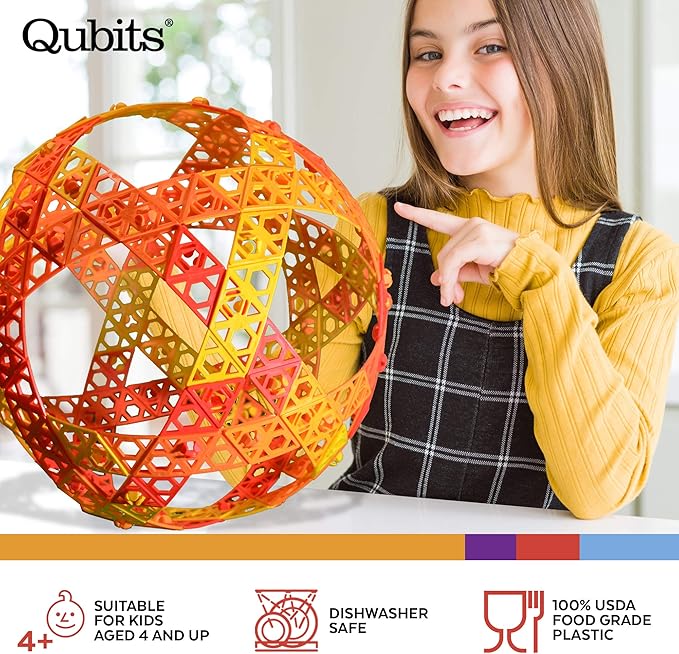 Qubits STEM Construction Set - 100 Pieces: an Open Play Engineering and Building Toy (Alternative to Blocks)