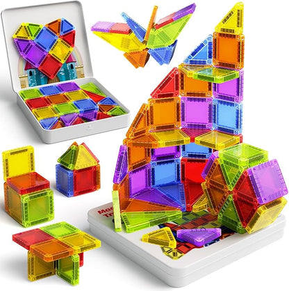 Magnetic Tiles Mini Travel Toddler Set 60pcs Magnetic Blocks Building Kids Toys Montessori Preschool Classroom Must-Haves Educational Learning Sensory Toys for 3+ Year Old Boys