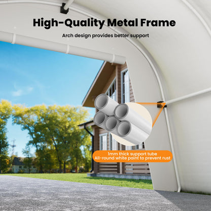 COSIEST 10'×20' Storage Shelter Outdoor Round Carport, Heavy-Duty Garage Canopy with Dual Roll-Up Doors Weatherproof PE Cover, Multi-Purpose Vehicle/Tractor Shed for Backyard/Driveway/Farm(Beige)