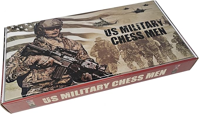 US Military Chess Set Army Navy Air Force or Marines. Choose 2 Branches of Men with 17 inch Walnut Color Storage Board (Army vs Navy)