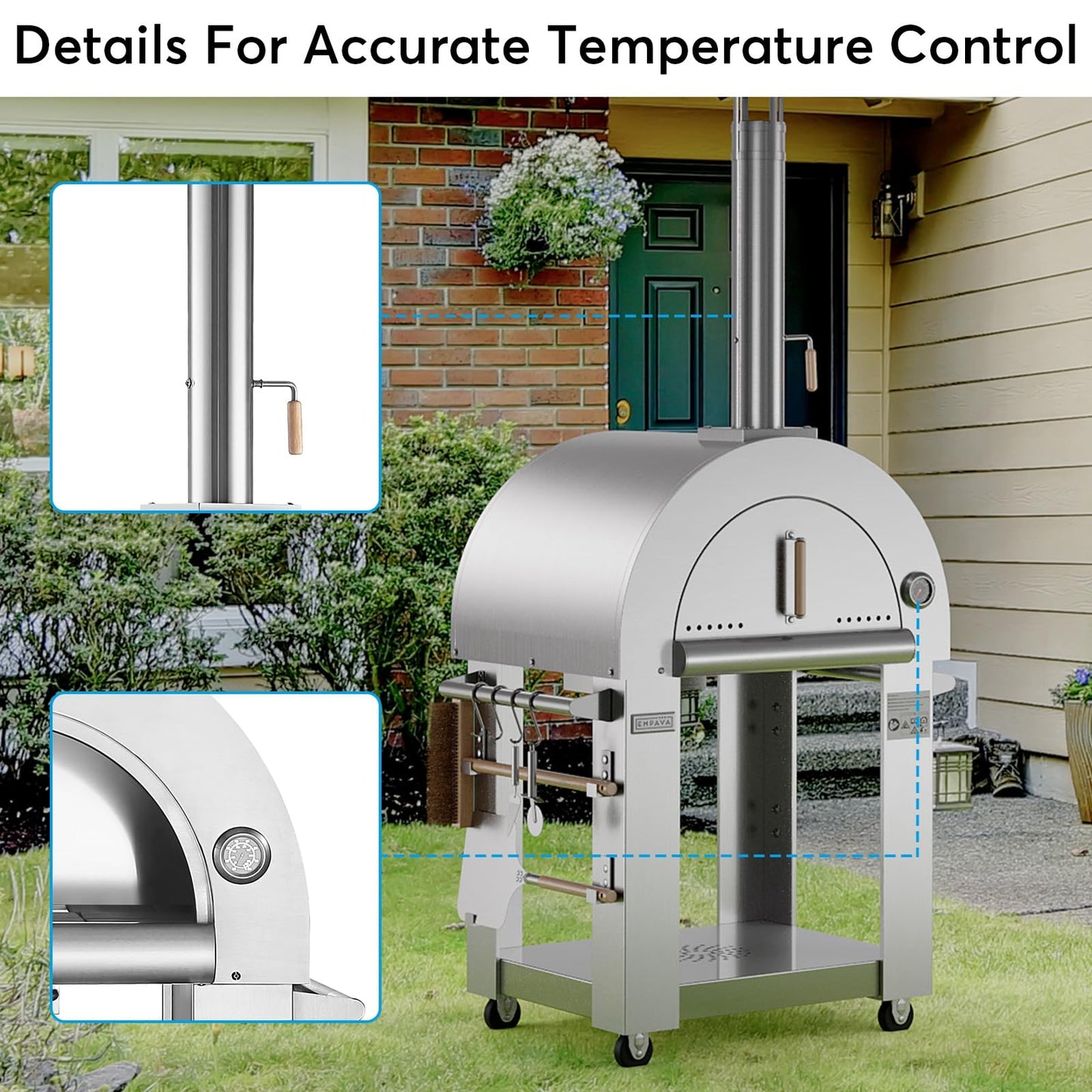 Pizza Oven, wood fire pizza oven for Outside Kitchen, Pizza Maker Oven Grill for Camping Backyard Party,38.6 Inch, Silver
