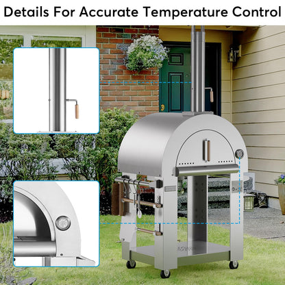 Pizza Oven, wood fire pizza oven for Outside Kitchen, Pizza Maker Oven Grill for Camping Backyard Party,38.6 Inch, Silver