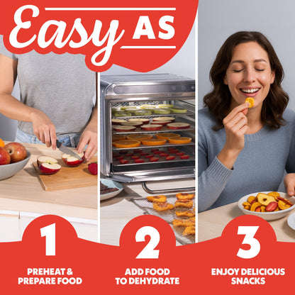 Gourmia 8 Tray Digital Food Dehydrator - 360° Airflow, 30 Minute–24 Hour Timer, Glass Door, Jerky, Fruits, Veggies & More, 95°F–185°F, 625W, Stainless Steel