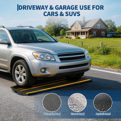 48" Car Driveway Rubber Curb Ramp 3 Pack, 33000 LBS Heavy Duty Low Profile Slope Ramps with Reflective Safety Strips for Vehicles, RVs, and Wheelchairs