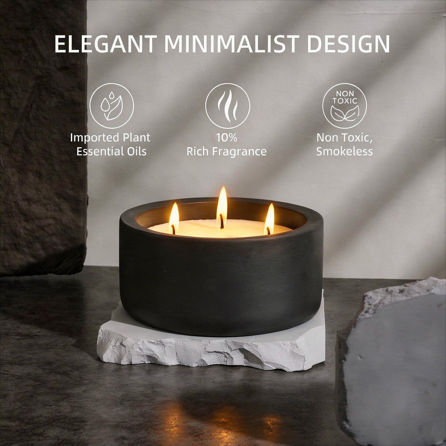 Viyffo 20oz Large Scented Candle – Eucalyptus & Rosemary, 3 Wick Non Toxic Soy Candles for Women & Men, Matte Black Ceramic Jar, Luxury Home Fragrance, Elegant Room Decor & Premium Birthday Gift