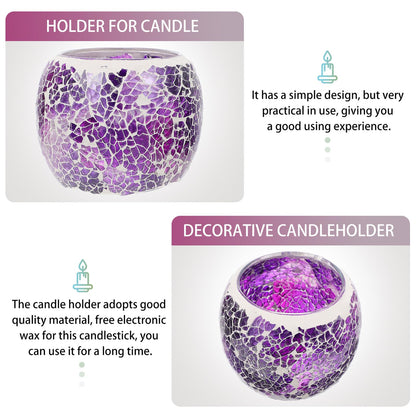 Generic European Style Purple Mosaic Glass Candleholder, Decorative Table Candlestick for Romantic Dinner, Home and Bar Dining Centerpiece