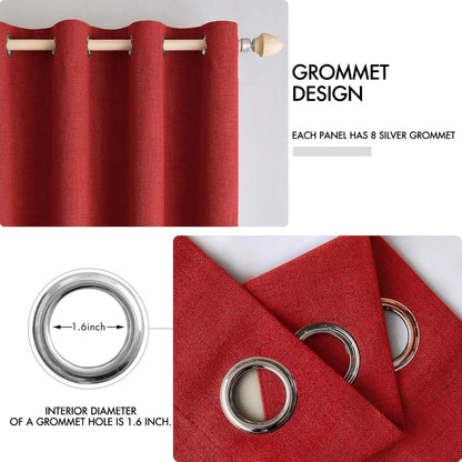 MIULEE 100% Blackout Linen Curtains - Thermal Insulated Red Grommet Drapes | 52 x 96 Inch (2 Panels)