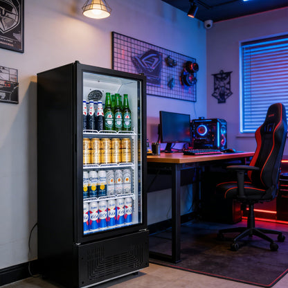 BINGERMA 6.5 Cu.Ft Commercial Beverage Refrigerator Glass Door Upright Drink Cooler Display Fridge with Adjustable Shelves and LED Light for Restaurant Bar Store Office