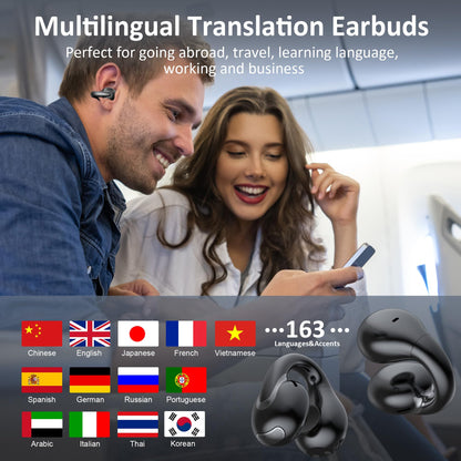 IAMJOY AI Language Translation Earbuds Real Time, Language Translator Earbuds Open Ear Clip-On Design, 163 Language & Accents Two-Way Translator Device with APP for Travel Learning Business, Black
