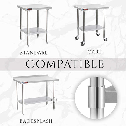 DuraSteel Galvanized Under Shelf for Work Tables - Extra Adjustable Lower Shelf for 24" x 60" Stainless Steel and Wooden Worktables - Fits for use in Restaurant, Warehouse, Home, Kitchen, Garage