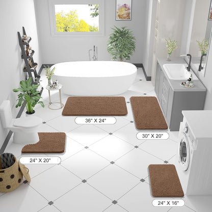 OLANLY Large Bath Rugs - Extra Soft Chenille, Quick Dry & Absorbent | 59x35 Mocha, Machine Washable