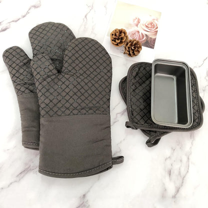 Skiennix Oven Mitts Set - 4 Pcs High Heat Resistant Kitchen Mitts & Pot Holders | Grey, Silicone Non-Slip
