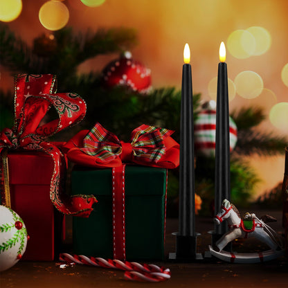 CVHOMEDECO. Flameless Taper Candles with 10-Key Remote, Battery Operated Led Flickering 3D Wick Window Candles Real Wax Finished Home Christmas Party Decor 0.78 x 11 Inch, Pack of 2, Black