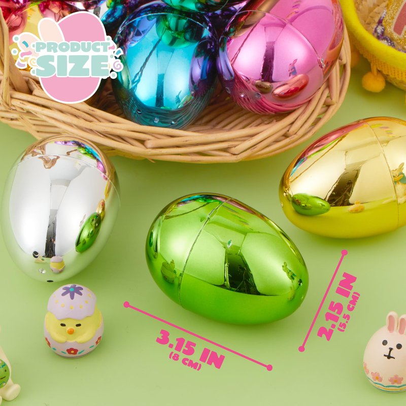 JOYIN 3.15" Metallic Easter Eggs, Shinny Plastic Eggs Colorful Bulks for Easter Hunt, Filling Treats, Easter Basket Stuffers, Classroom Prize Supplies, 48PCS