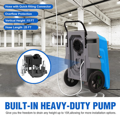 MOUNTO 180Pints LGR Industrial Dehumidifier with Pump and Drain Hose, Portable Commercial Dehumidifier with Wheels for Home, Basements, Garages, and Job Sites
