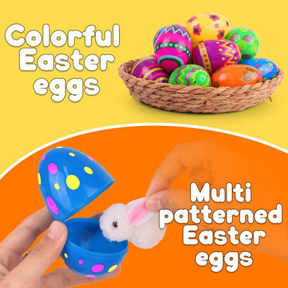 NAWITDA 60 Pack 2.4 Inch Plastic Printed Easter Eggs, Empty Fillable Eggs Bulk for Easter Egg Hunt, Easter Basket Stuffers Fillers, Classroom Prize Supplies, Filling Treats and Party Favors