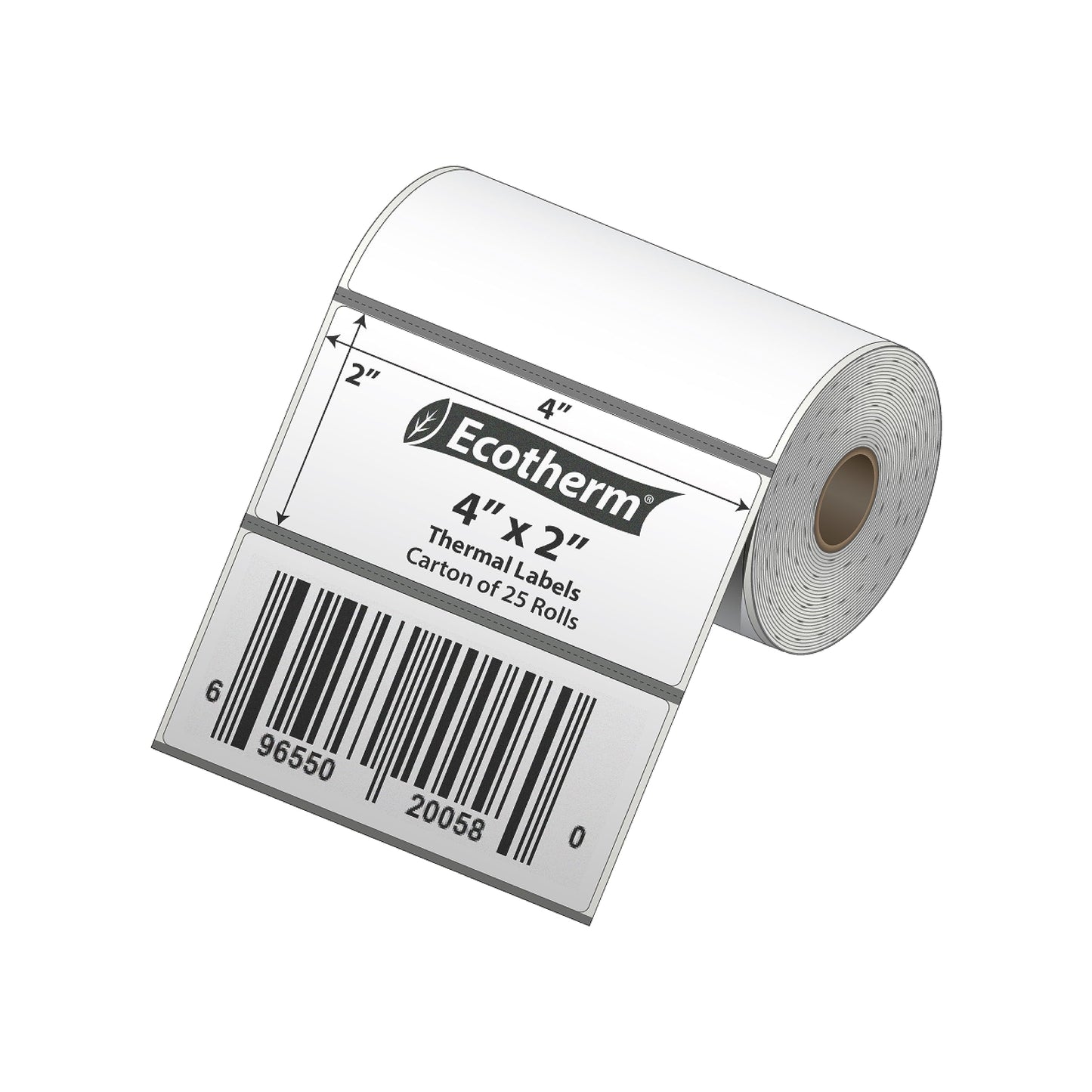 4" x 2" Mobile Printer Labels | 25 Rolls | 7500 Labels | fits Zebra ZQ630, QL420, and QLn420 Printers | Black Mark On Liner | .75" Core Rolls | by Ecotherm