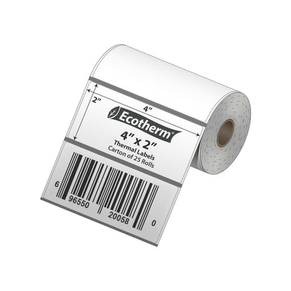 4" x 2" Mobile Printer Labels | 25 Rolls | 7500 Labels | fits Zebra ZQ630, QL420, and QLn420 Printers | Black Mark On Liner | .75" Core Rolls | by Ecotherm