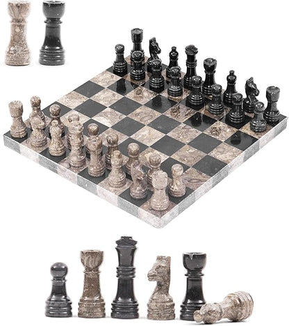 Marble Chess Set 10 Inch Oceanic &amp Black Travel Chess Board with 32 Pieces &amp 2 Extra Queens Luxury Decorative Stone Chess Game for Adults Ideal Gift for Women's Day