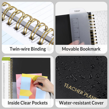 SUNEE Teacher Planner 2026-2027 Academic Year, Lite Lesson Planner Book with 7 Periods Jul 2026 - Jun 2027, 8.5"x11" Daily Weekly and Monthly Organizers, Plan Book with Pocket Folder, Color Tabs,Black