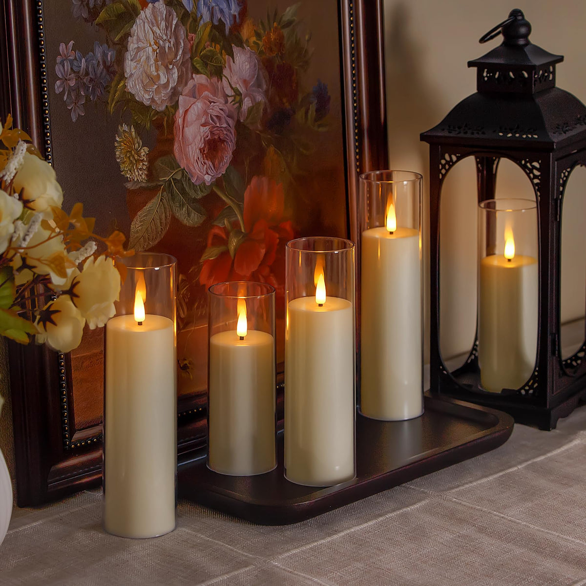 Yeelida Acrylic Flameless Flickering Candles with Remote Control and Timer, Battery Operated LED Fake 2.2" x 5",6",7",8",8" Plastic Pillar Candles for Home Decor(Long-Lasting, Ivory)