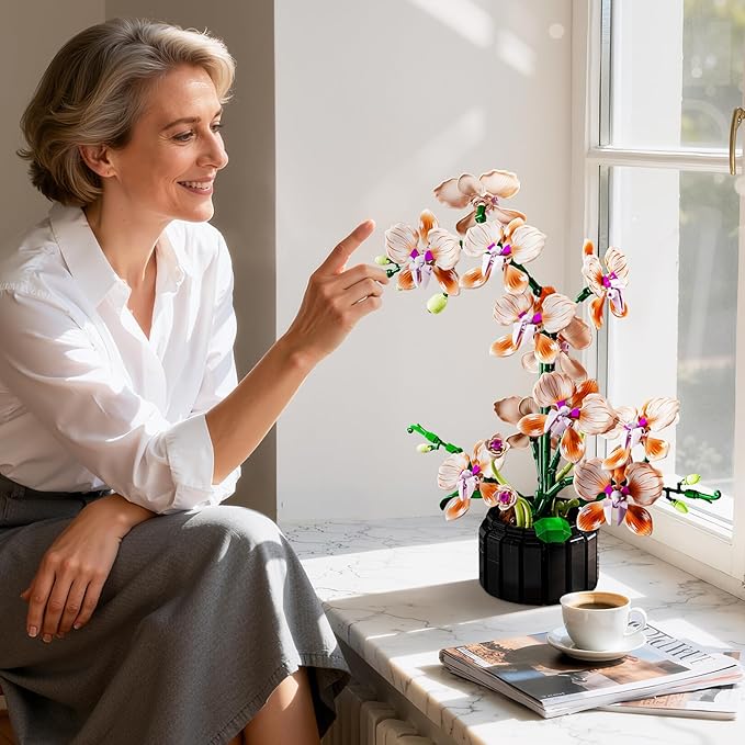 Orchid Flower Building Set Botanical Collection Flower Building Block Set Compatible with Lego Flowers Artificial Flowers Plant Gifts for Adults Home and Office Desk Decor (866PCS)