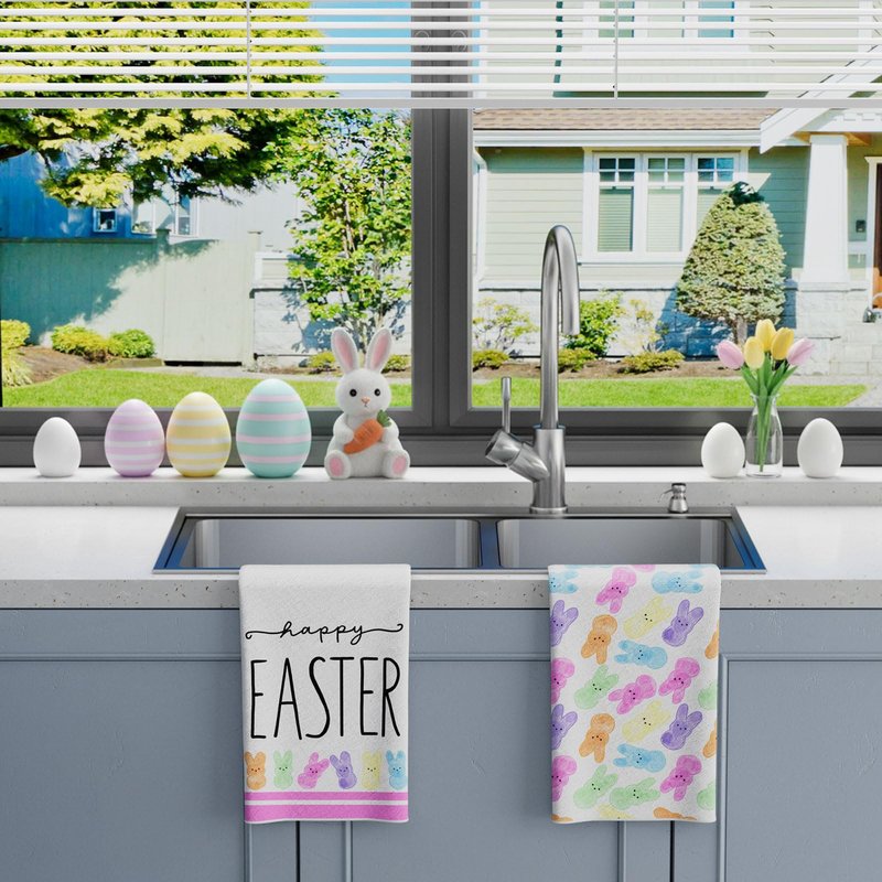 XCHI Happy Easter Colorful Cute Bunny Rabbits Easter Kitchen Towels Dish Towels 18x26 Inch Home Decorations Hand Towels Set of 2 Drying Dishcloth