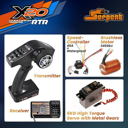 Serpent 1/10 Touring Car RTR 4WD Fast Electric RC Car with Brushless Motor Set Carbon Fiber Parts CNC Aluminum Parts High Speed Batteries and Charger Not Included (Green)