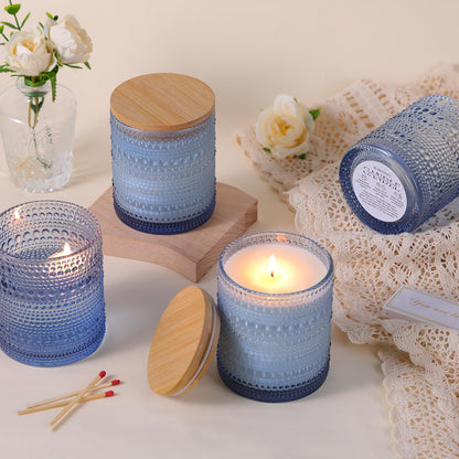 DARJEN 8 Pack Blue Candle Jars for Making Candles- 14 OZ Empty Glass Candle Making Jars with Bamboo Lids and Labels, Candle Making Supplies Candle Containers for DIY Gifts