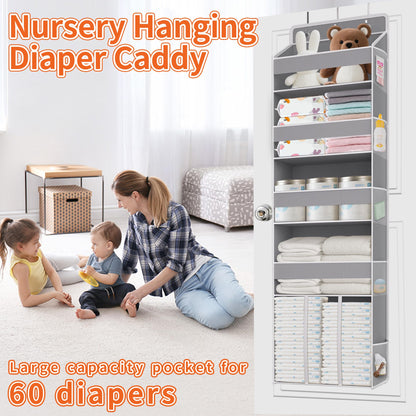 TAHAVICE Heavy Duty Over the Door Organizer with Large Capacity Caddy, Behind Door Storage with 10 Mesh Side Pockets, Back of Door Hanging Organizer for Closet, Bathroom, Laundry