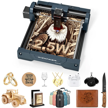 WIZMAKER Wand MINI 2.5W Laser Engraver, Compact Engraving Machine for Wood Acrylic Glass, 135×145 mm Working Area, High‑Precision 0.04 mm Spot, Beginner DIY Laser Cutter 2500mW
