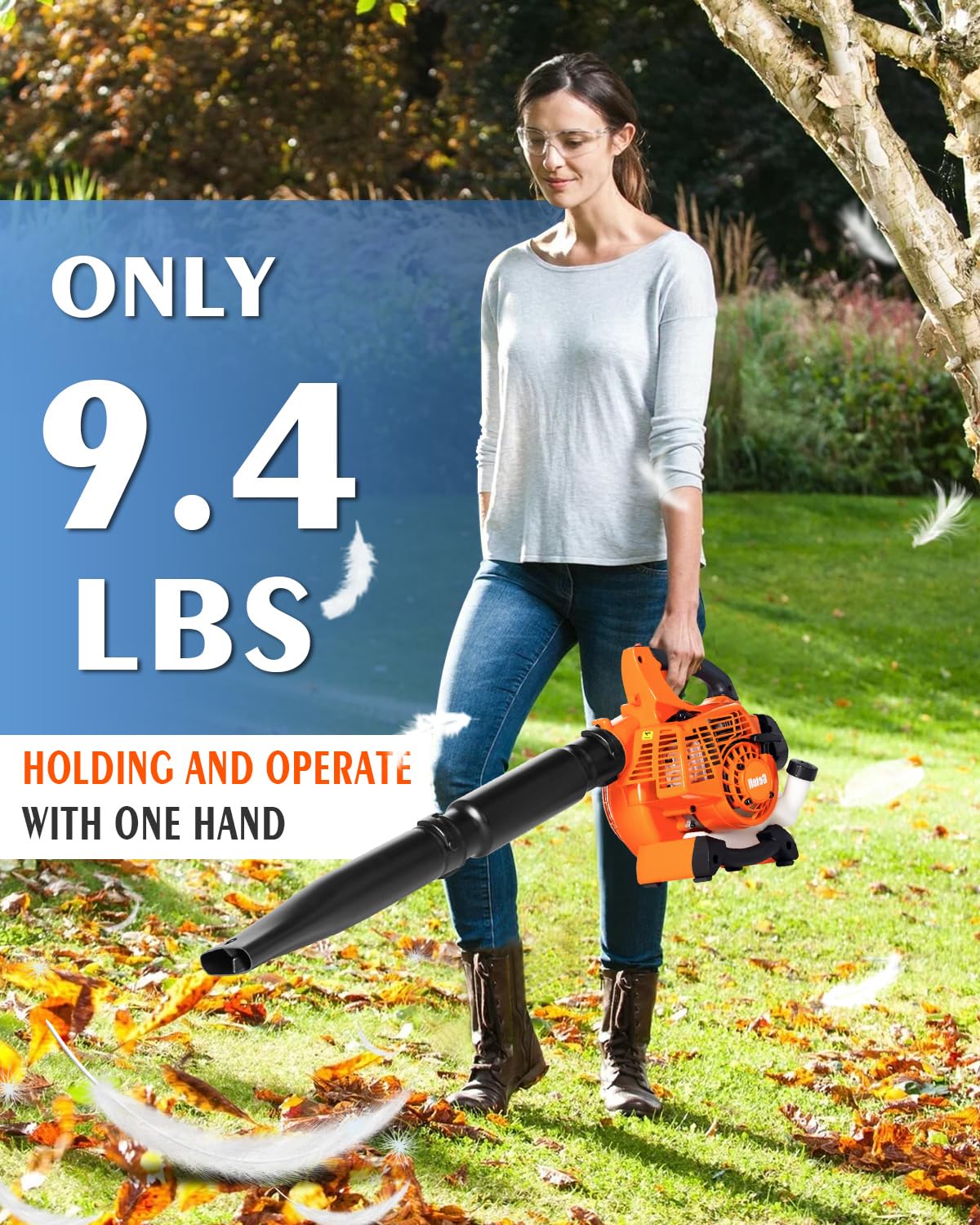 Getell Handheld Gas Leaf Blower – 26cc Two-Cycle Engine, 180 mph, 380 cfm – High-Velocity Yard Clearing Tool for Lawn Care, Driveways, and Light Snow Removal (Black Orange)