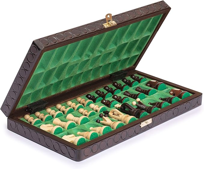 Husaria European International Chess Wooden Game Set King's Classic - 13.8 Inches Medium Size Chess Set with Handcrafted Chessmen and Felted Folding Board