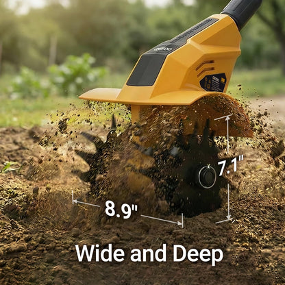 Brushless Tiller Cultivator Compatible with Dewalt 20V Battery(Tool Only), 8.9In Tilling Width and 7.1In Depth Cordless Electric Garden Tiller, Battery Powered Rototiller for Lawn/Gardening