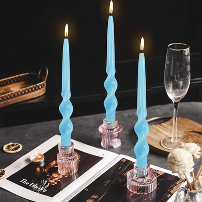 Blue Candle Sticks Spiral Taper Candles Twisted Candlestick Unscented Long Candlesticks Smokeless Tapered Candles for Home Wedding Party Dinner Home Decoration